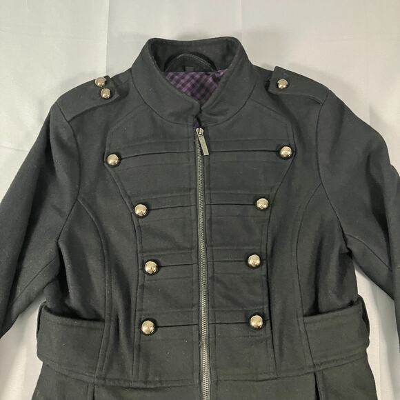 Steve Madden Women’s Black Military Coat Medium Wool Blend Long Jacket - Picture 4 of 15